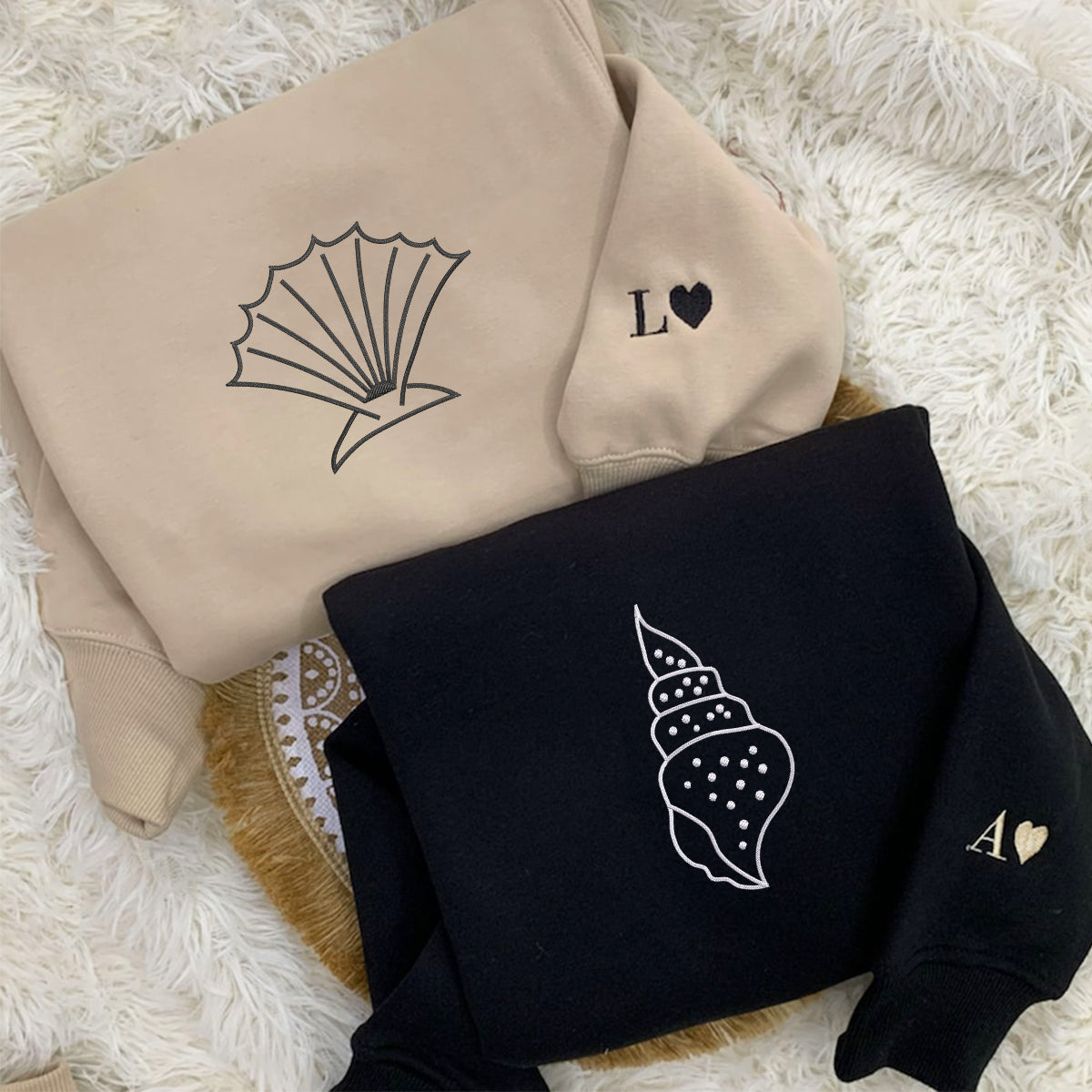 Custom Embroidered Sea Shell Matching Hoodies for Couples