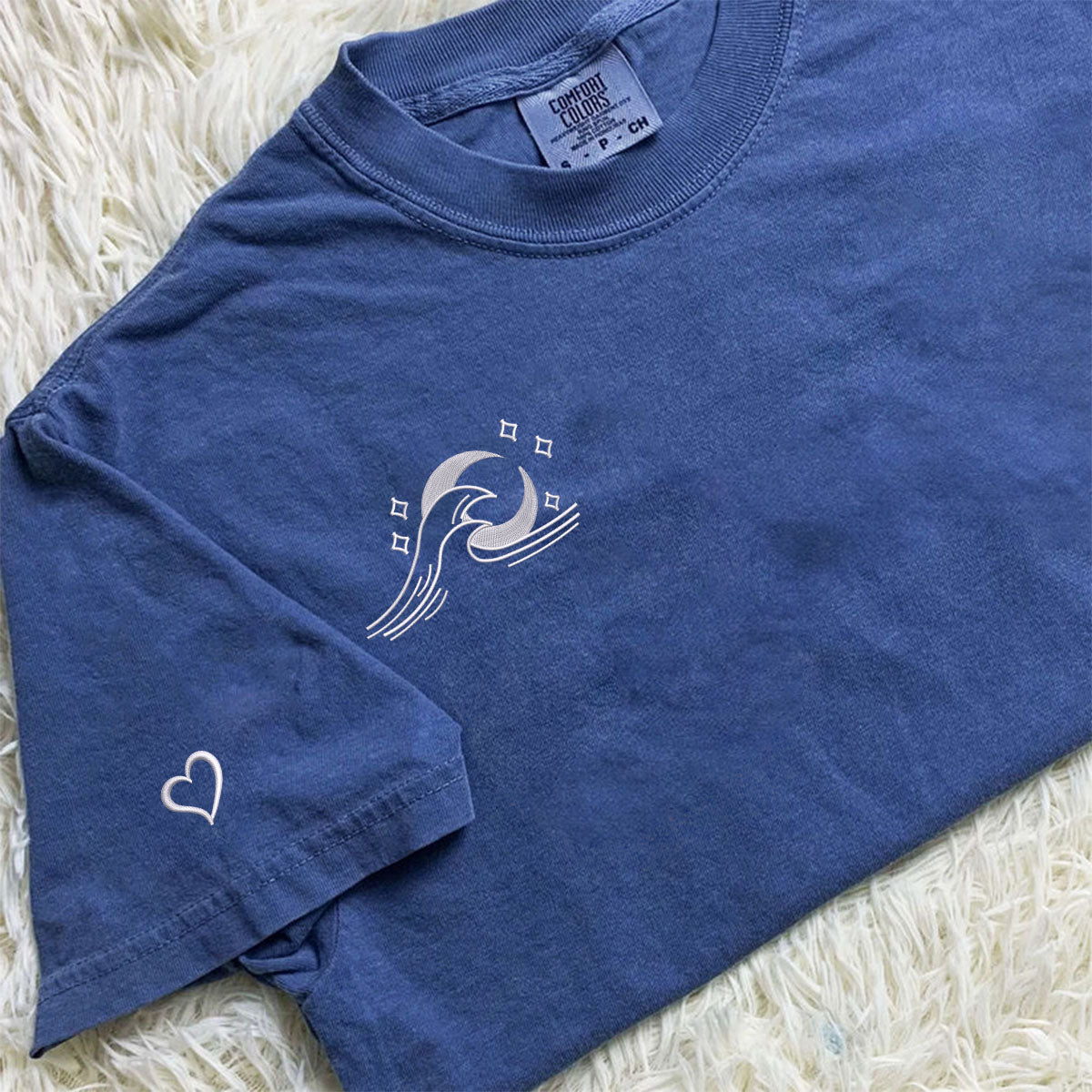 Individuell bestickte Seewelle Sonne und Mond passende T-Shirts für Paare