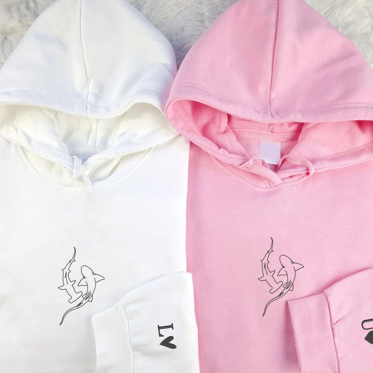 Sweats à capuche assortis brodés personnalisés avec ange et chat démon pour couples