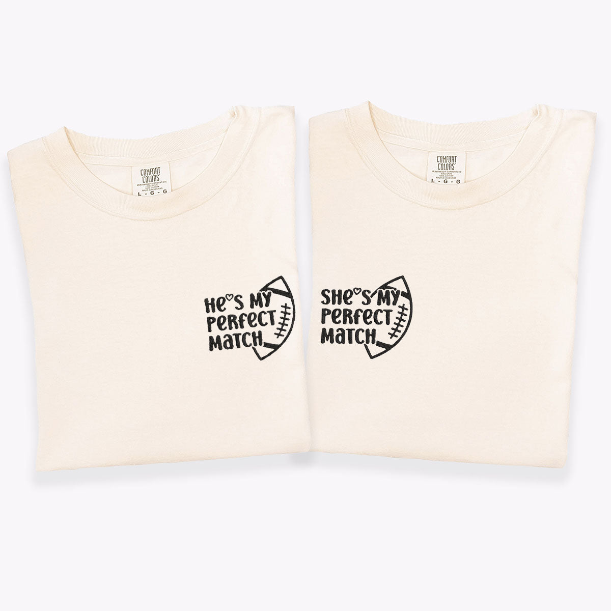 Individuell bestickte „She's My Perfect Match“-T-Shirts für Paare