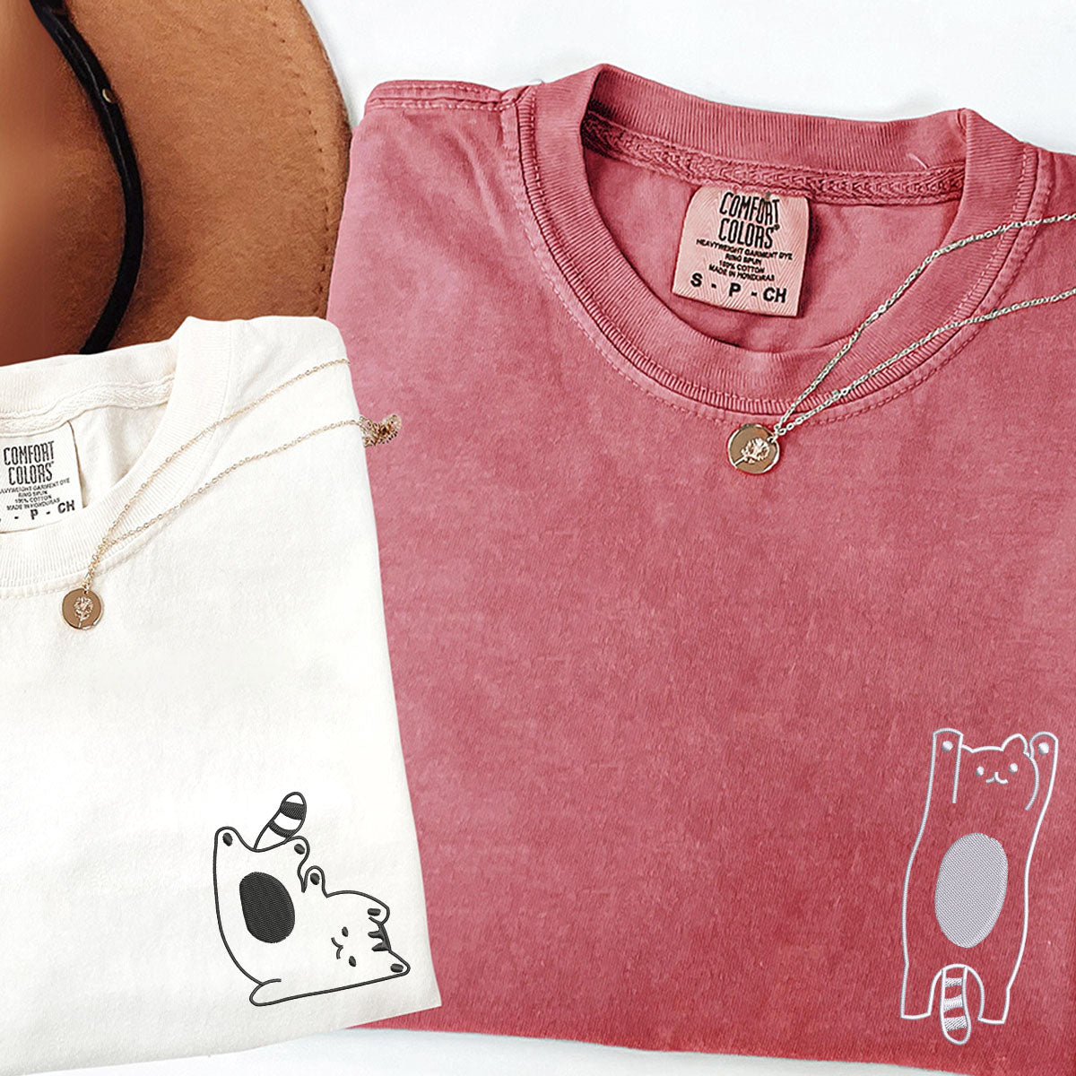 Custom Embroidered Silly Cat Matching T-shirts for Couples