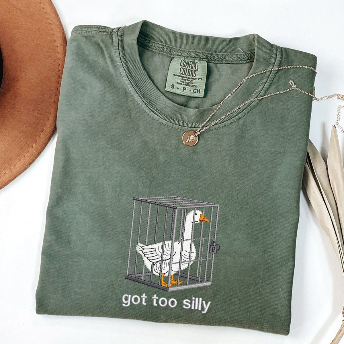 Custom Embroidered Silly Goose T-Shirt | Got Too Silly Funny Meme Tee – Cute Animal Shirt Gift