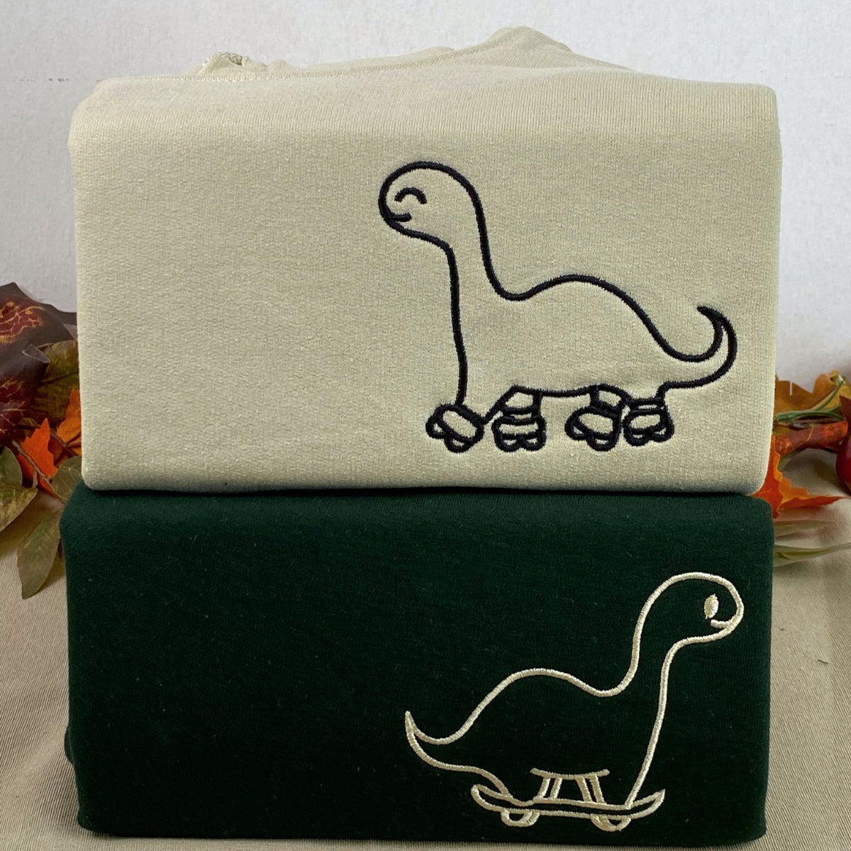 Custom Embroidered Skater Dino Matching Hoodies for Couples