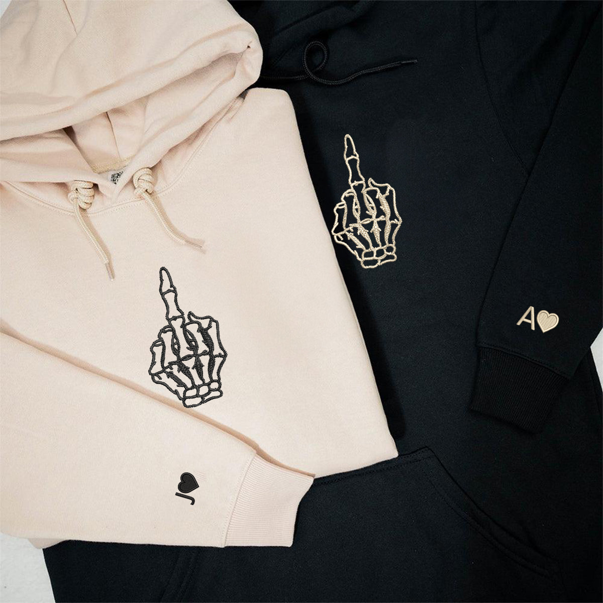 Individuell bestickte Skelett-Süße Hände passende Hoodies für Paare
