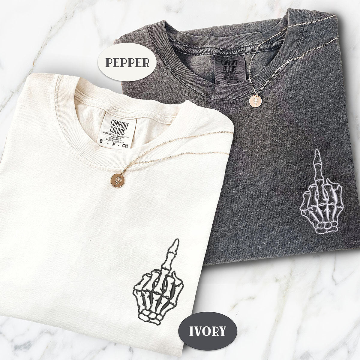 Benutzerdefinierte bestickte Skelett süße Hände passende T-shirts für Paare