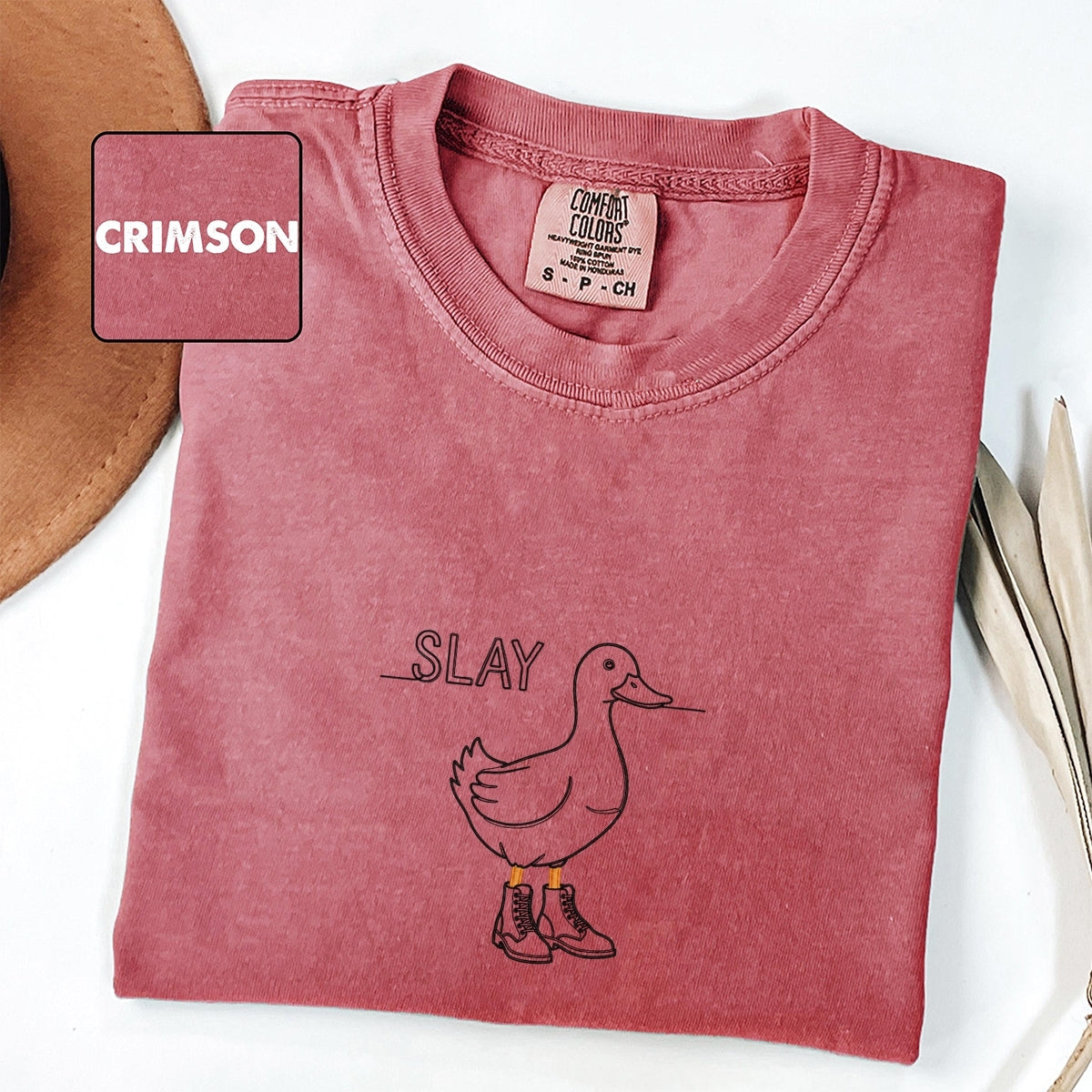 Custom Embroidered Slay Duck T-Shirt | Funny Duck Meme Tee – Cute Embroidered Gift for Her