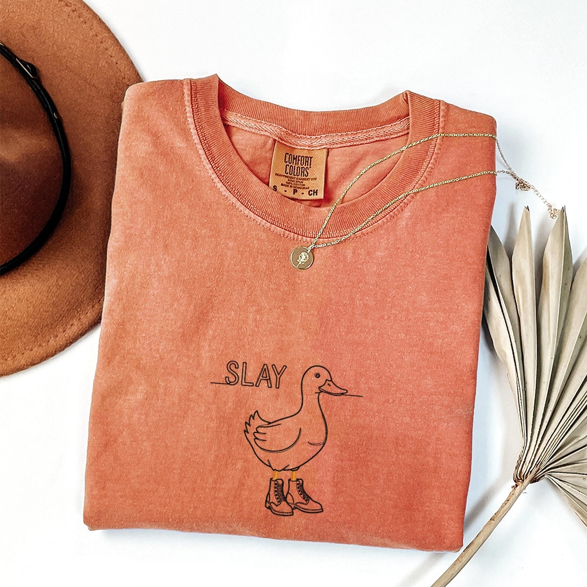 Custom Embroidered Slay Duck T-Shirt | Funny Duck Meme Tee – Cute Embroidered Gift for Her