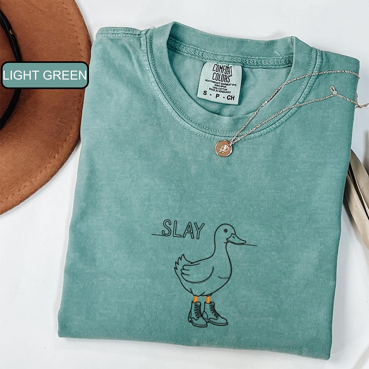Custom Embroidered Slay Duck T-Shirt | Funny Duck Meme Tee – Cute Embroidered Gift for Her