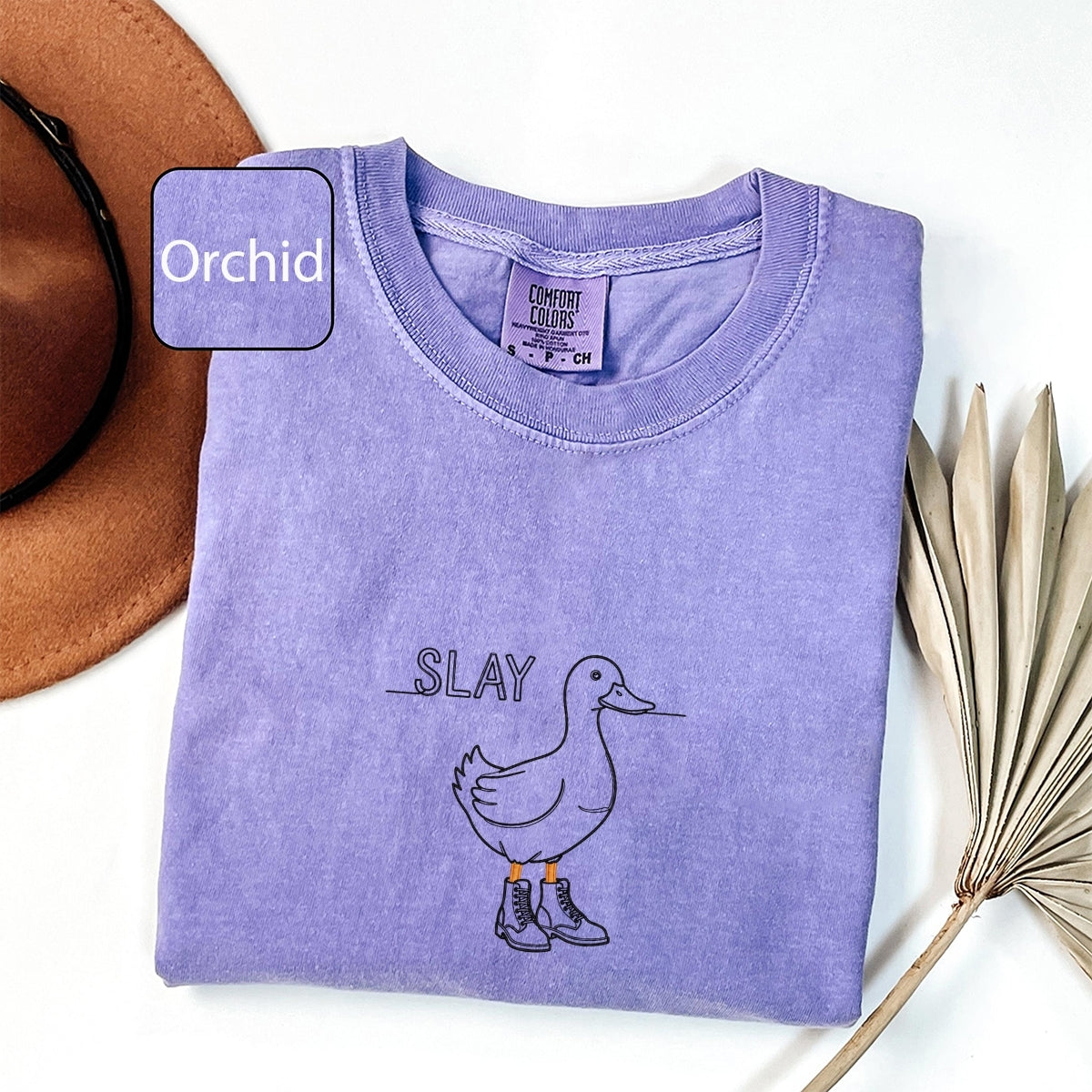 Custom Embroidered Slay Duck T-Shirt | Funny Duck Meme Tee – Cute Embroidered Gift for Her