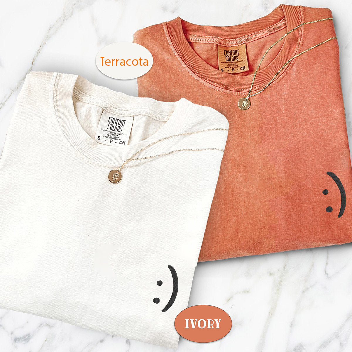 Custom Embroidered Smile Face Matching T-shirts for Couples