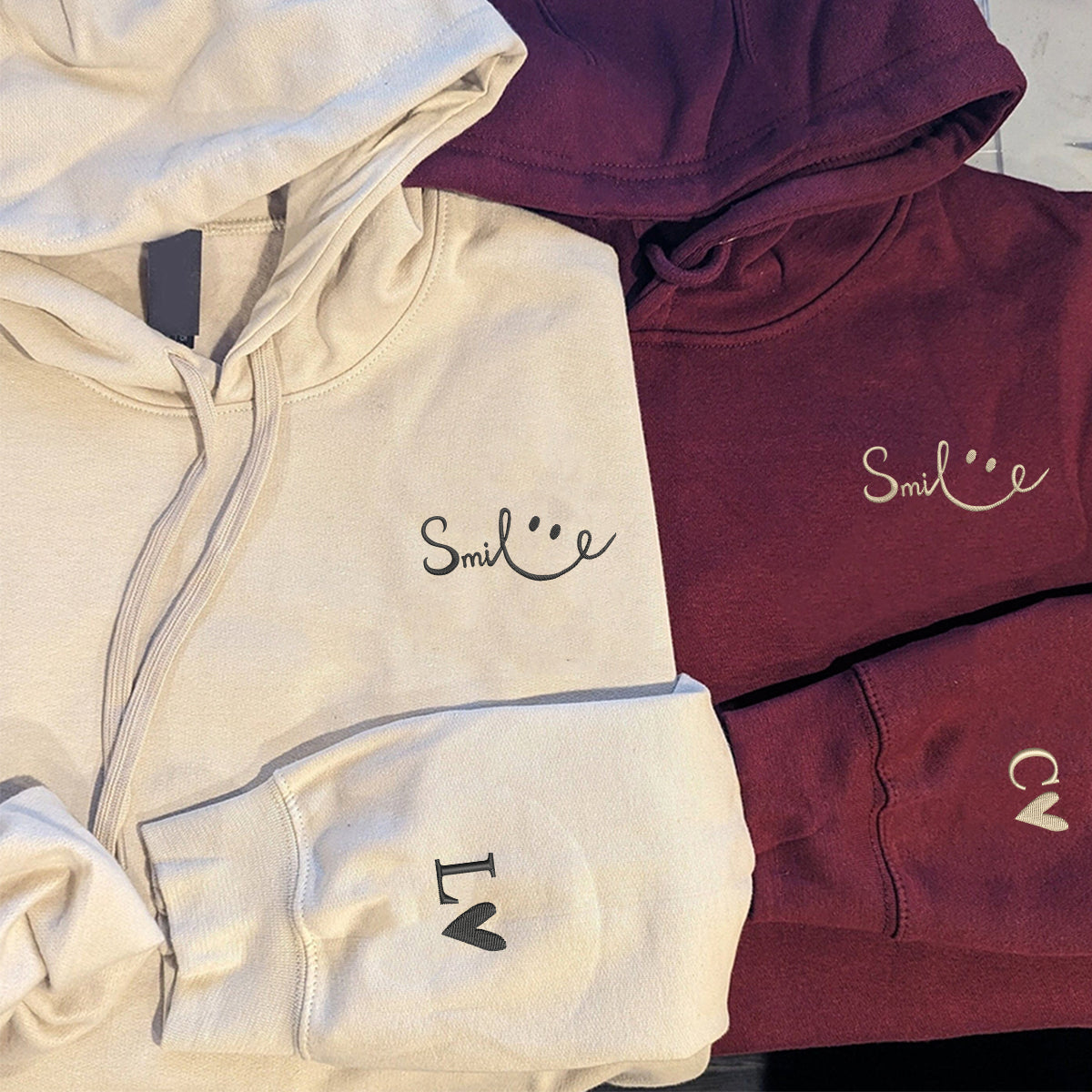 Sweats à capuche assortis brodés personnalisés avec ange et chat démon pour couples