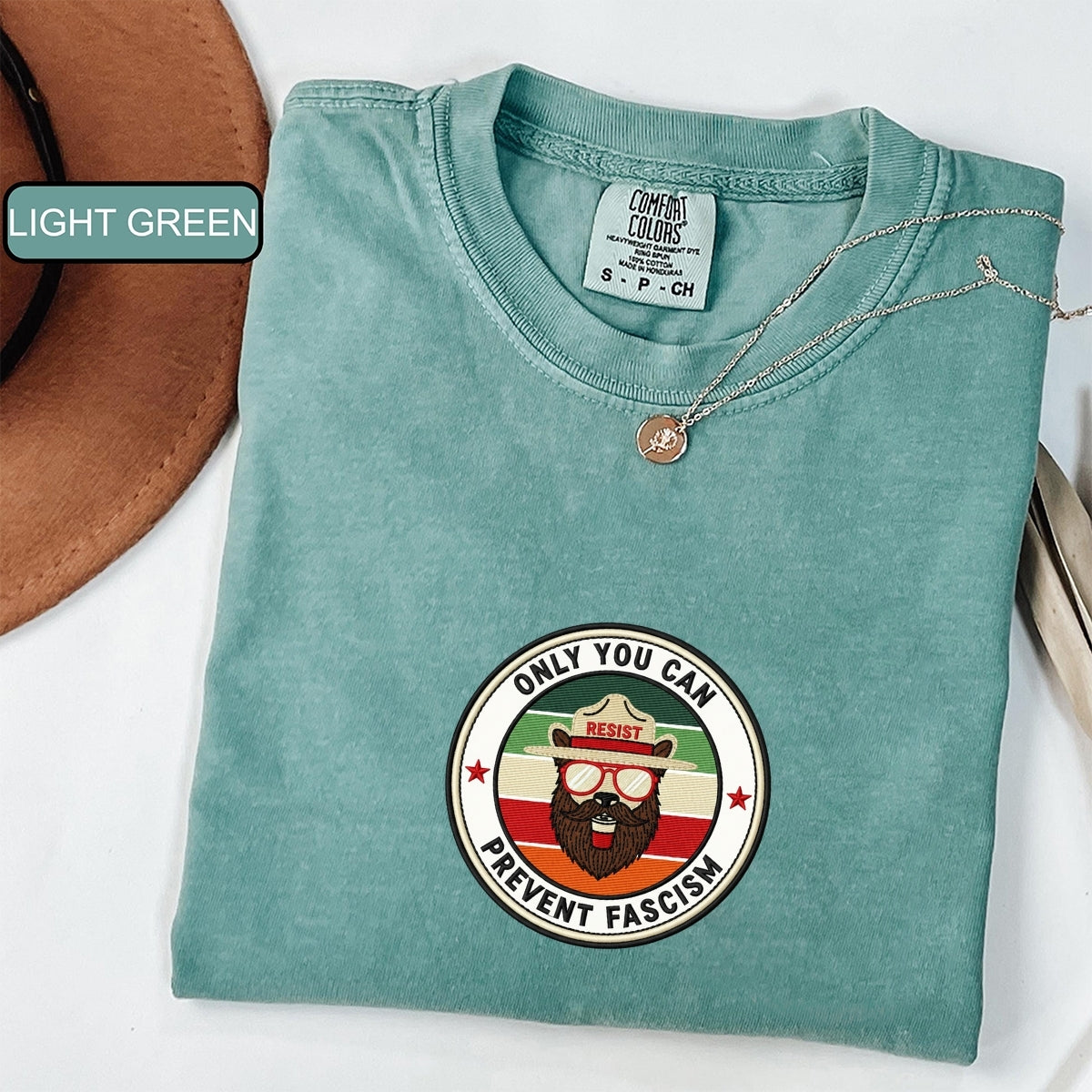 Custom Embroidered Smokey Bear Resist T-Shirt | Funny Political Tee – Liberal Activist Forest Protection Gift