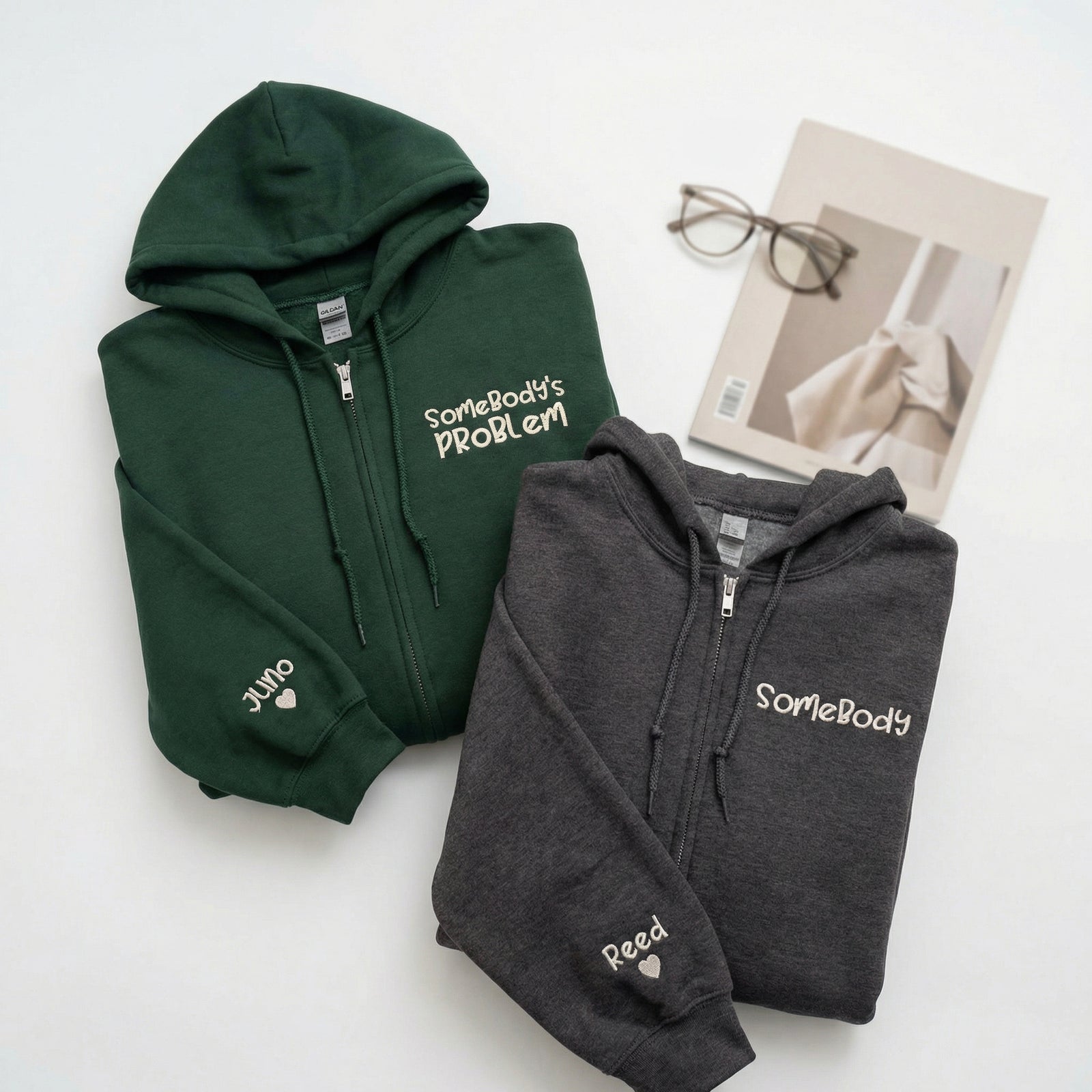 Sweats à capuche brodés personnalisés assortis pour couples