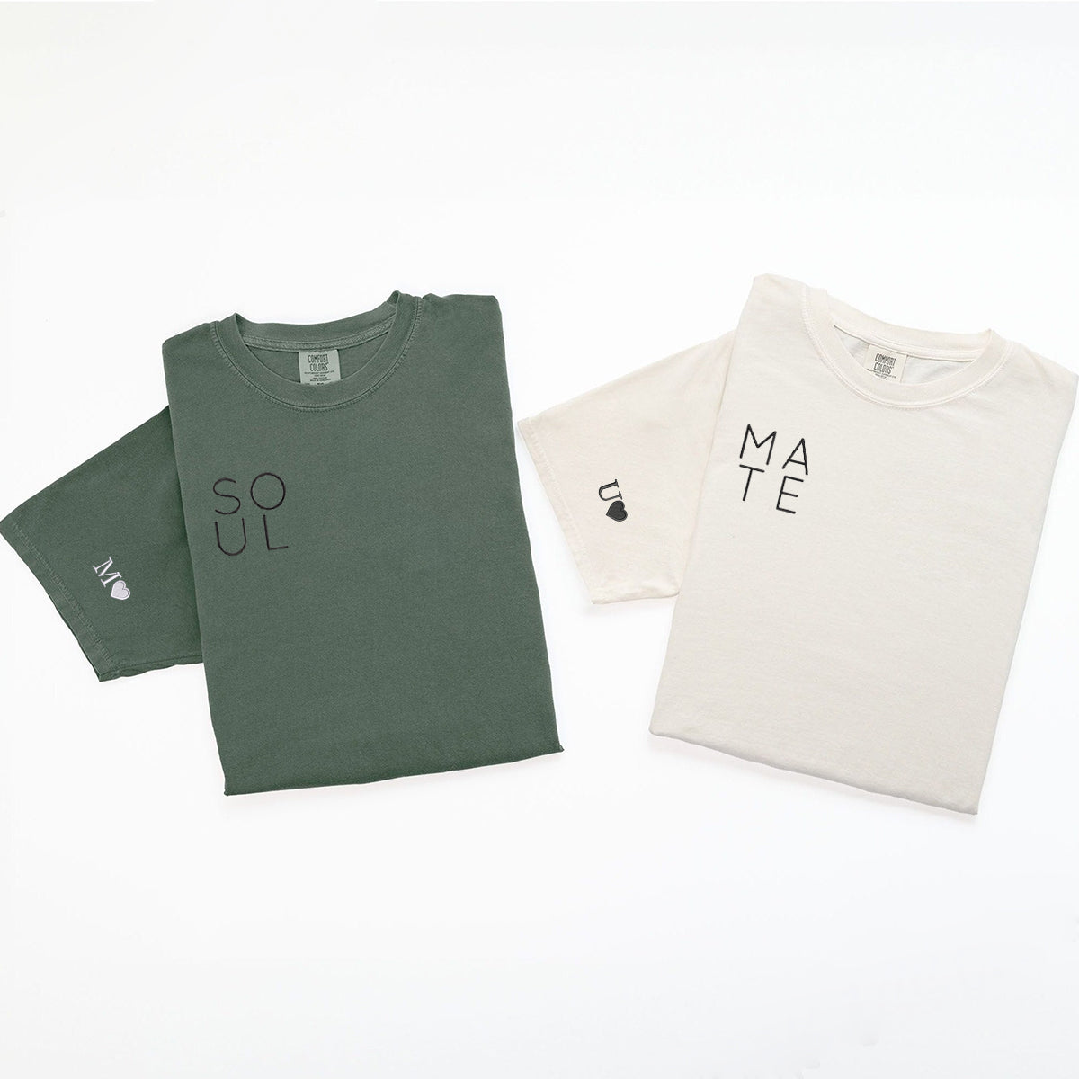 T-shirts brodés personnalisés « Âme sœur V1 » assortis pour couples