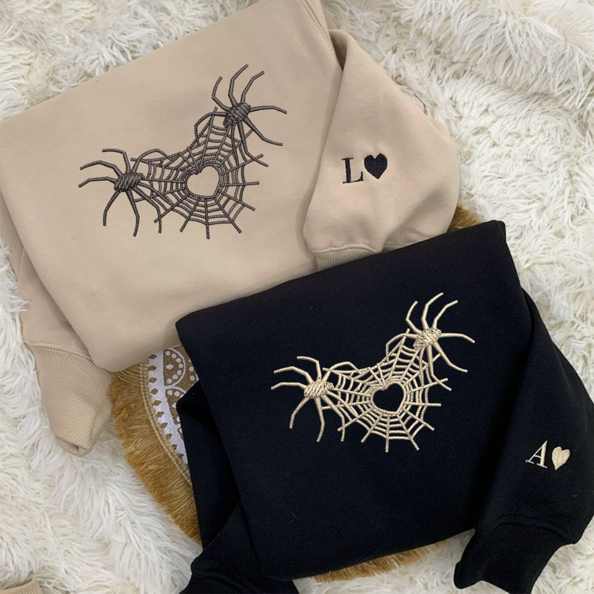 Sweats à capuche assortis personnalisés en toile d'araignée brodée Cœur 3.0 pour couples