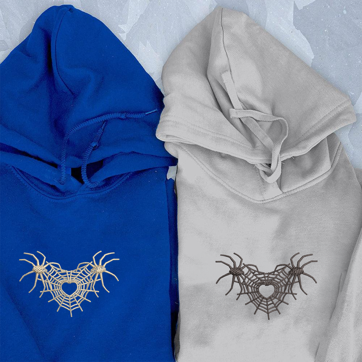 Sweats à capuche assortis personnalisés en toile d'araignée brodée Cœur 3.0 pour couples