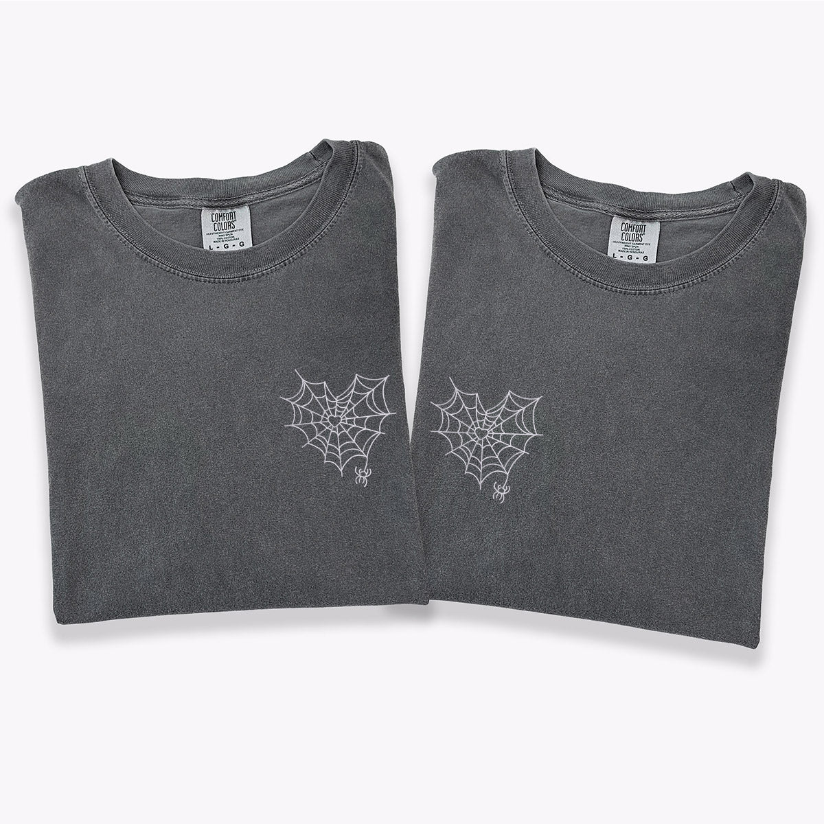 Custom Embroidered Spider Web Heart Matching T-shirts for Couples
