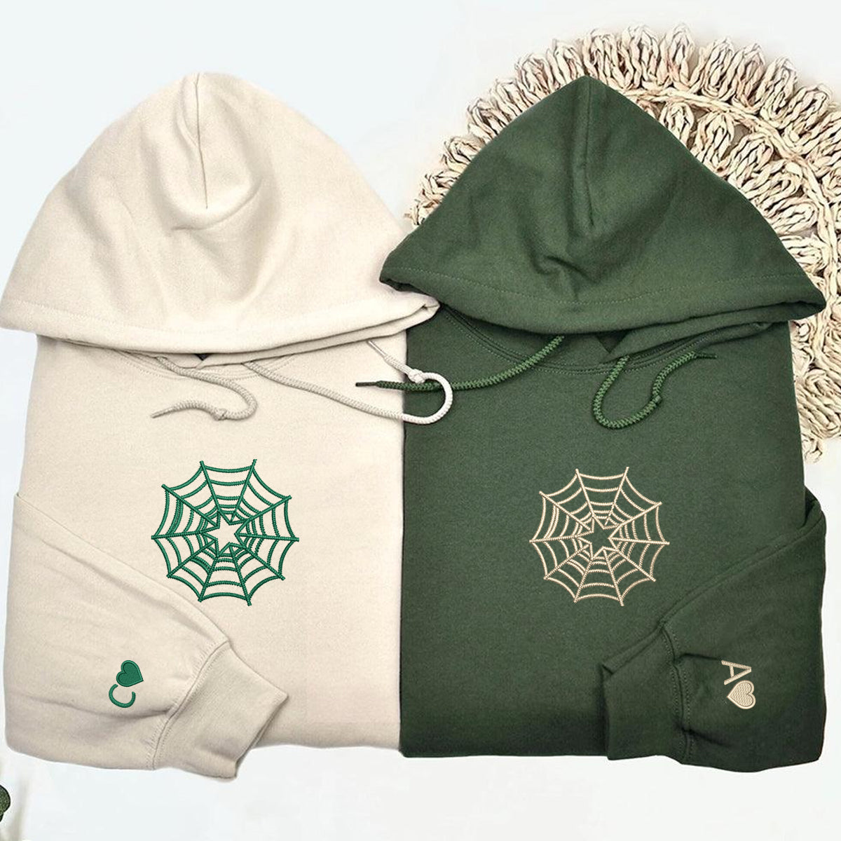 Sweats à capuche assortis brodés sur mesure avec étoile en toile d'araignée pour couples