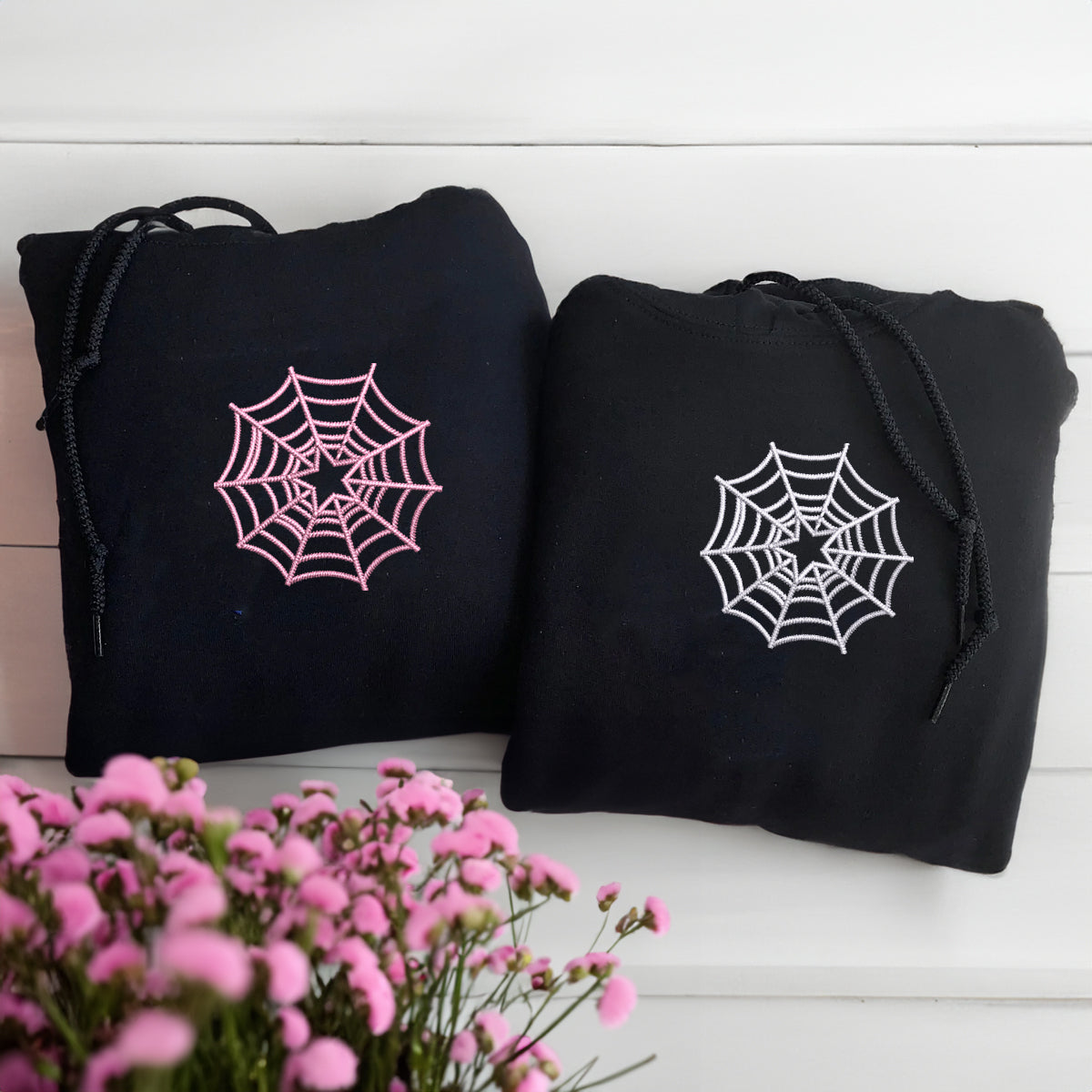Individuell bestickte Spiderweb Star Passende Hoodies für Paare