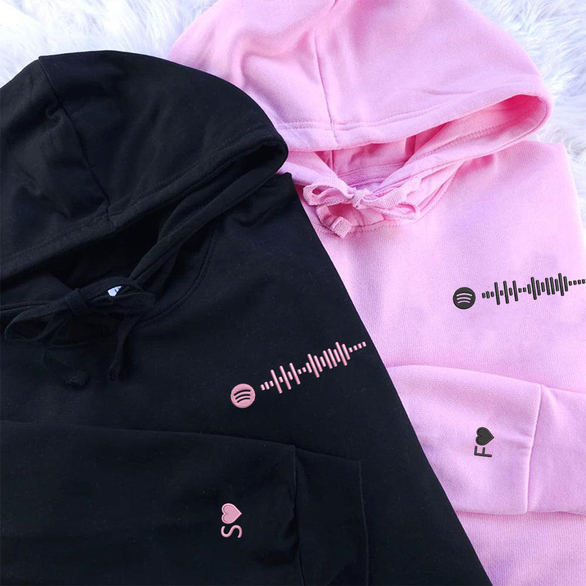 Custom Embroidered Spotify Code Matching Hoodies for Couples