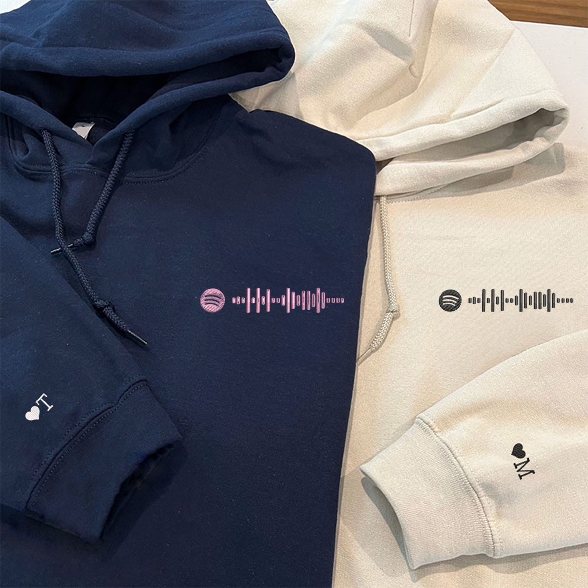 Custom Embroidered Spotify Code Matching Hoodies for Couples