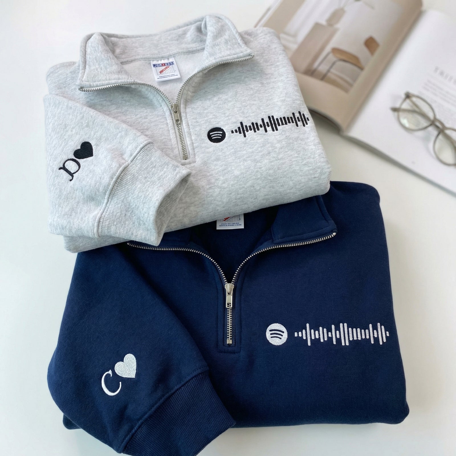 Custom Embroidered Spotify Code Matching Quarter Zip Sweatshirts & Full-Zip Hoodie for Couples