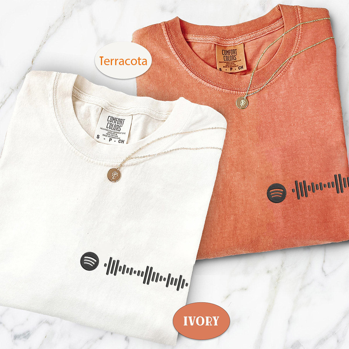 Individuell bestickte Spotify-Code-T-Shirts für Paare