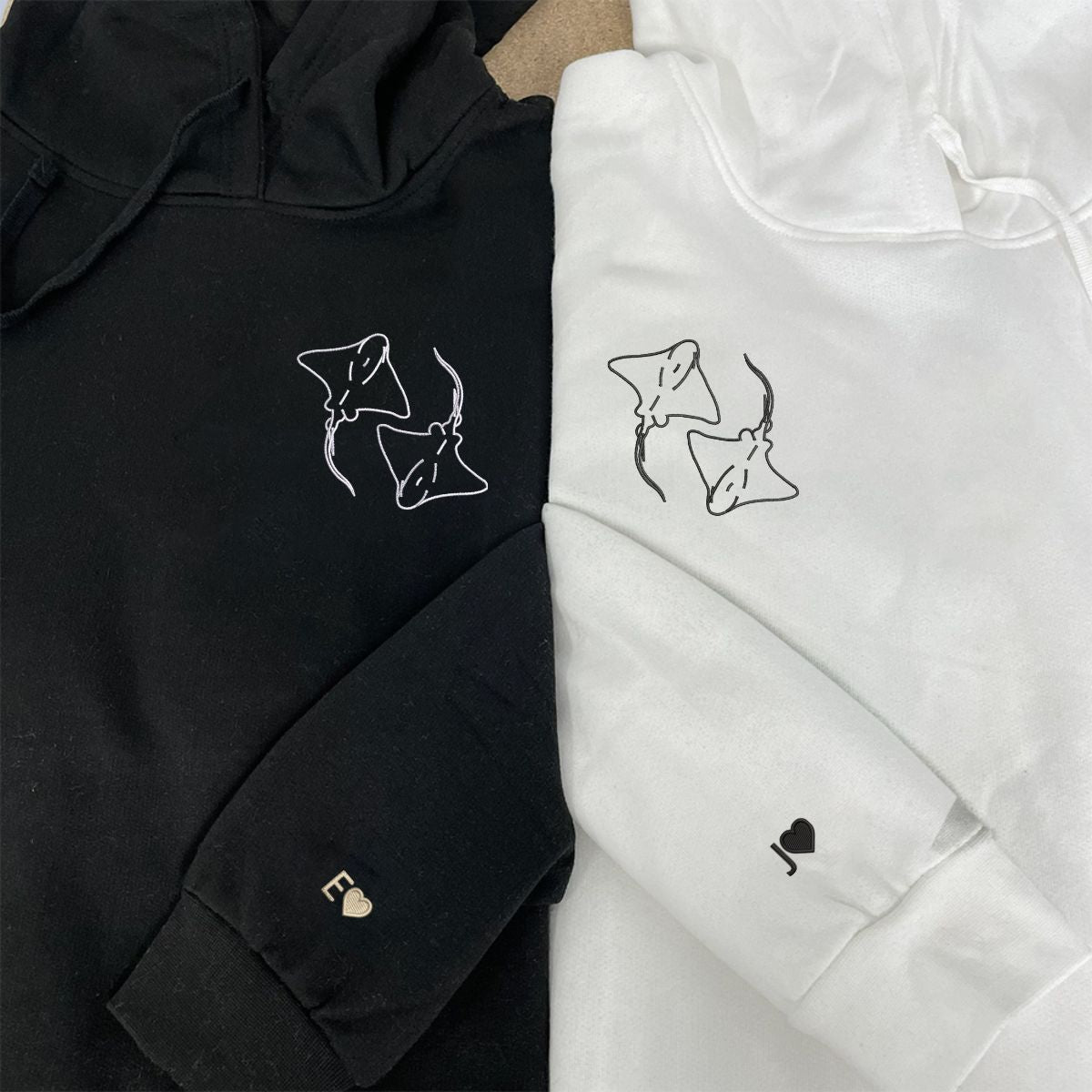 Sweats à capuche assortis Stingray Love brodés sur mesure pour couples