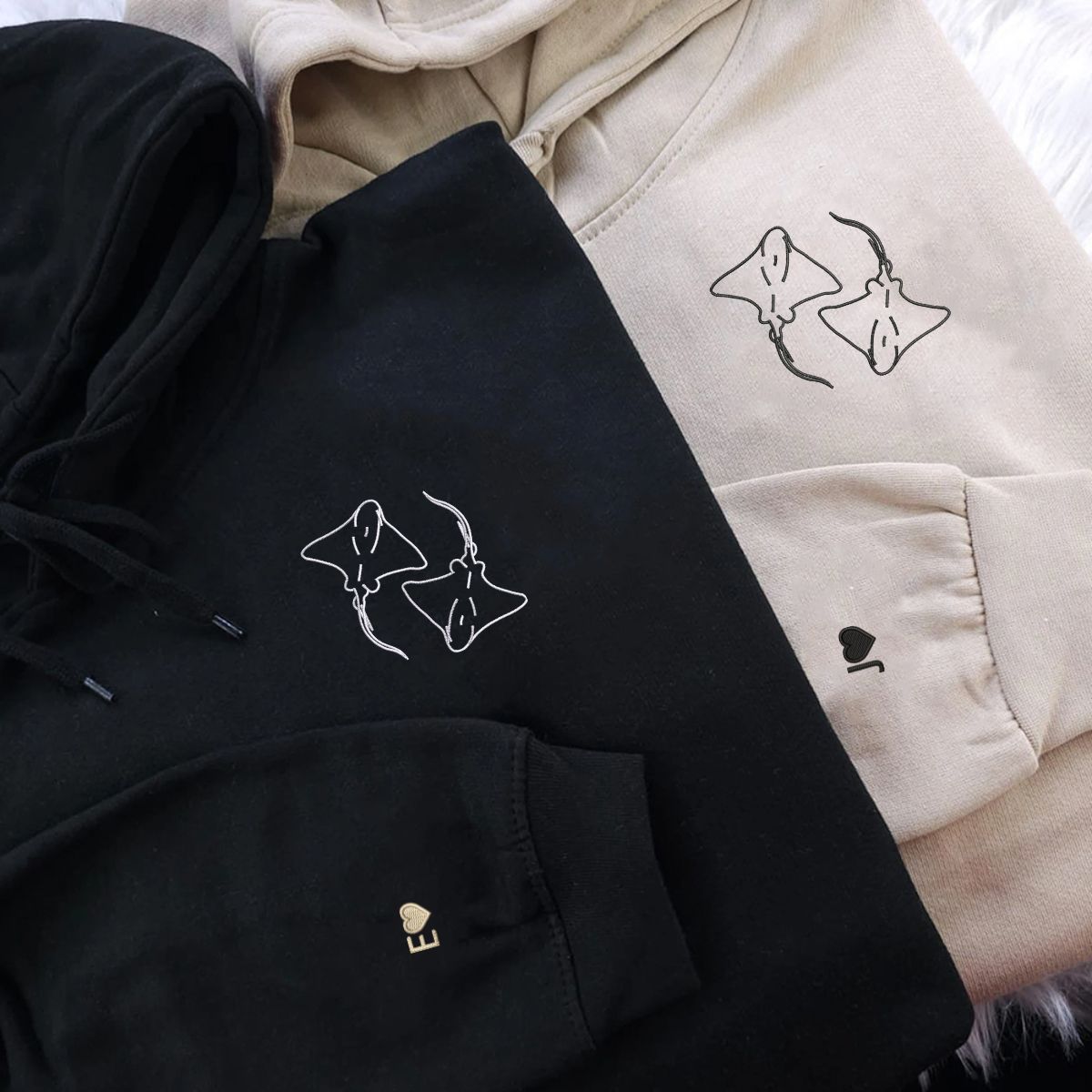 Sweats à capuche assortis Stingray Love brodés sur mesure pour couples