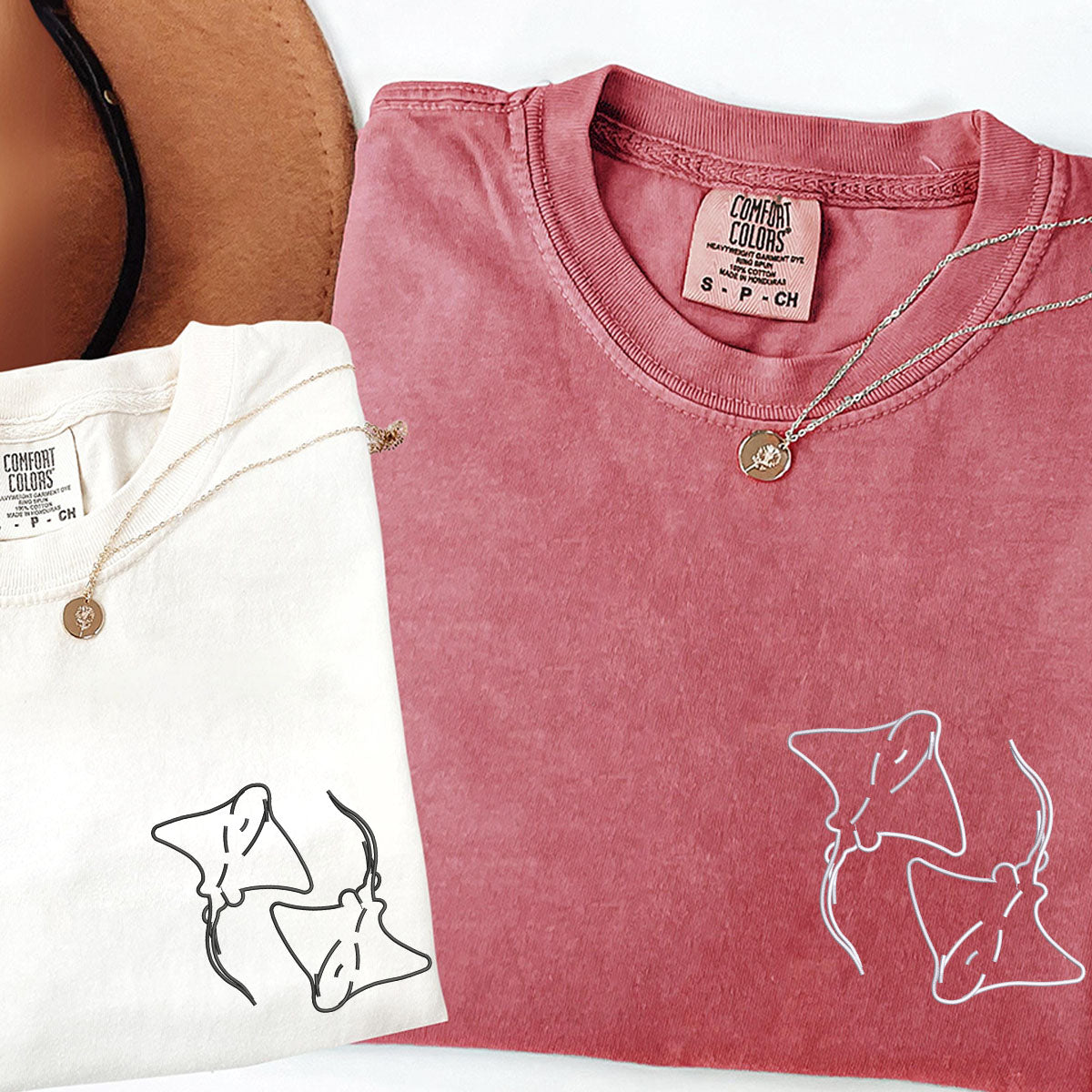 Custom Embroidered Stingray Love Matching T-shirts for Couples