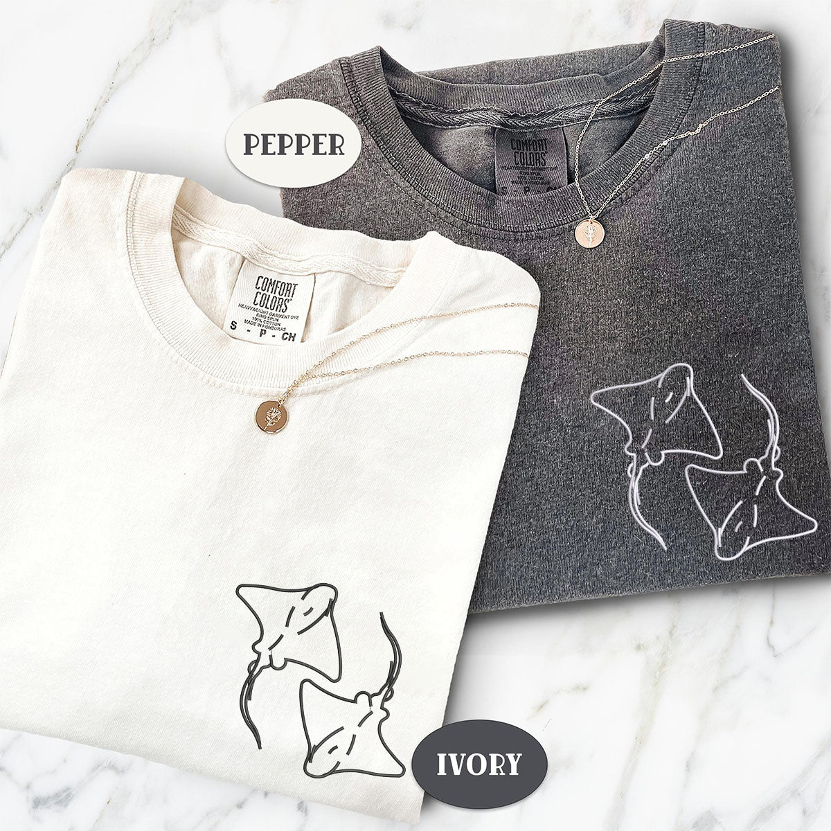 T-shirts assortis Stingray Love brodés sur mesure pour couples