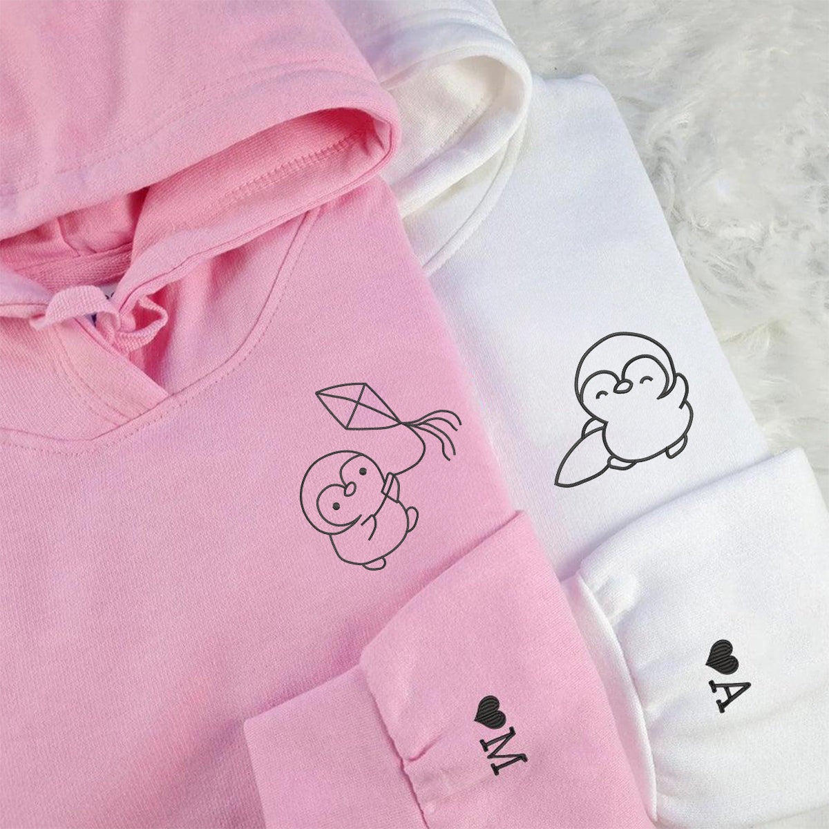 Custom Embroidered Summer Penguin Matching Hoodies for Couples
