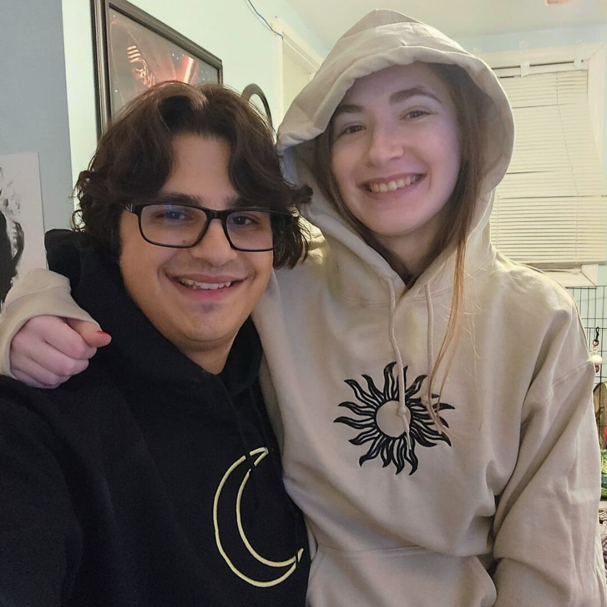Custom Embroidered Sun and Moon Matching Hoodies for Couples