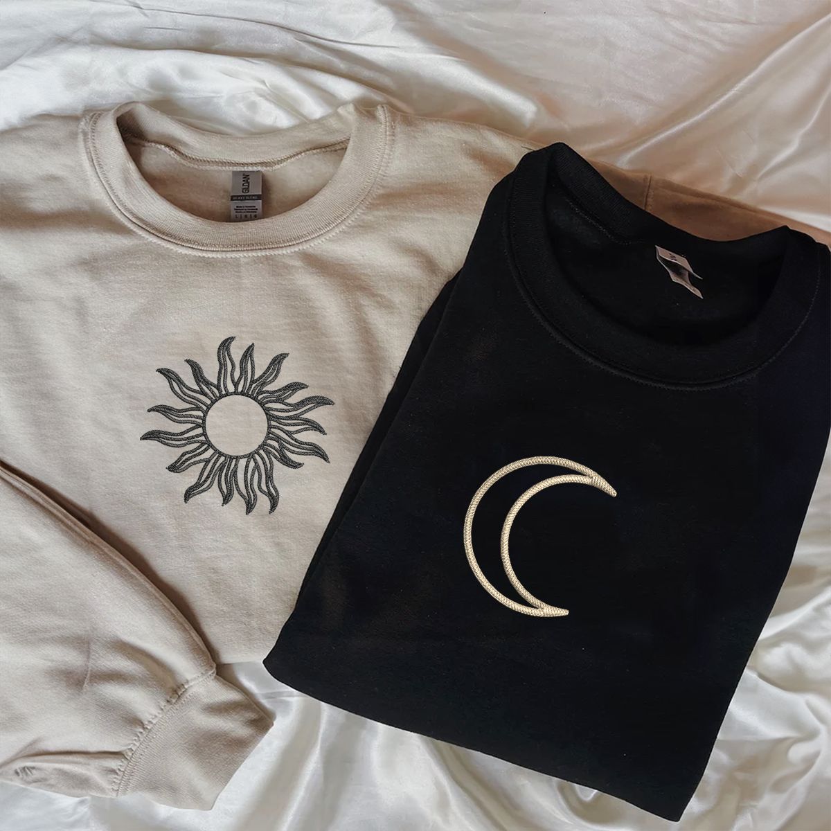 Individuell bestickte Sonne- und Mond-Kapuzenpullover für Paare