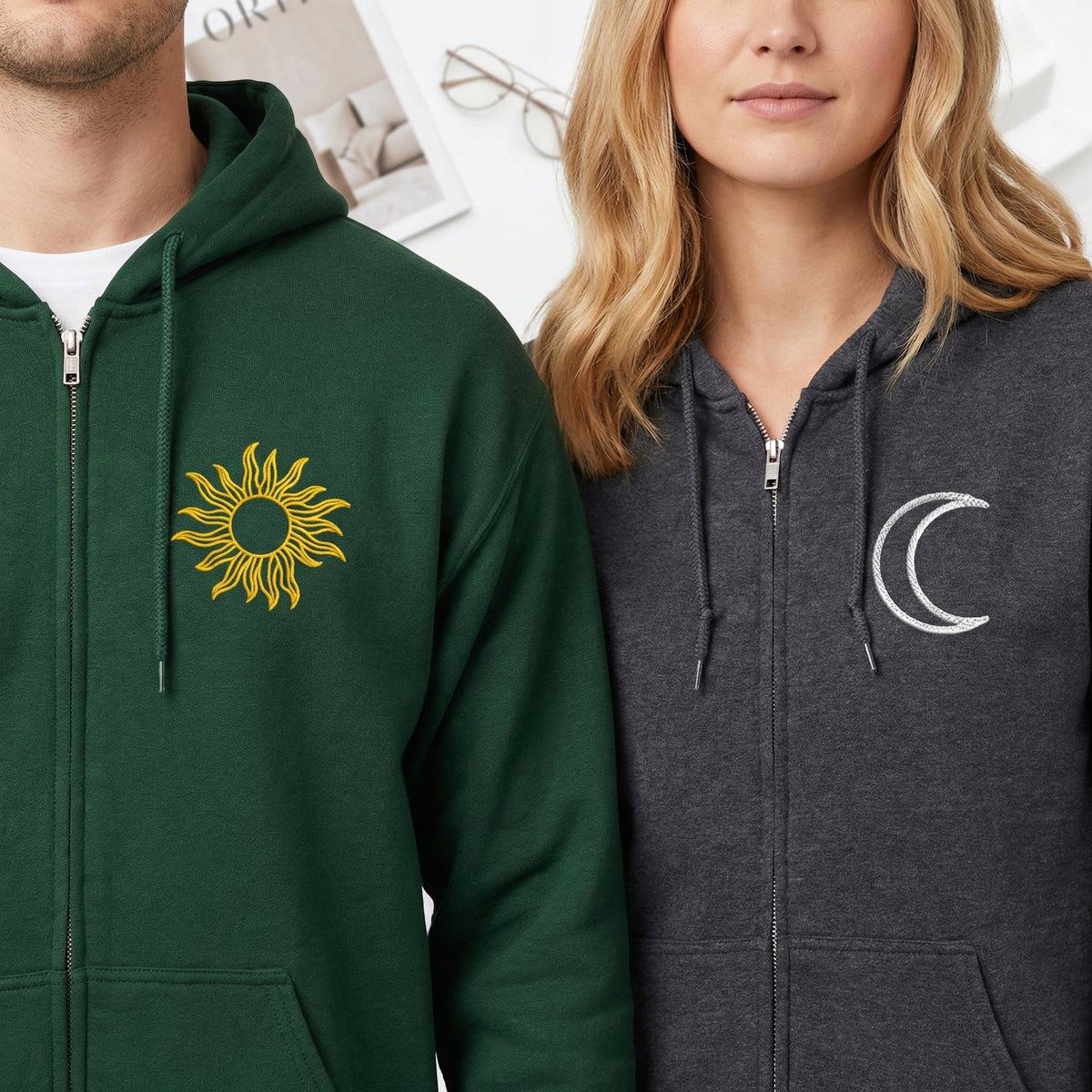 Sweats à capuche brodés personnalisés assortis pour couples