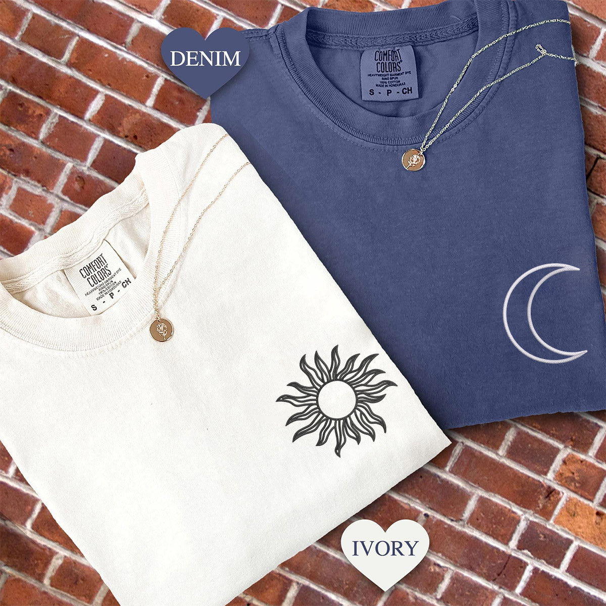 Custom Embroidered Sun and Moon Matching T-shirts for Couples