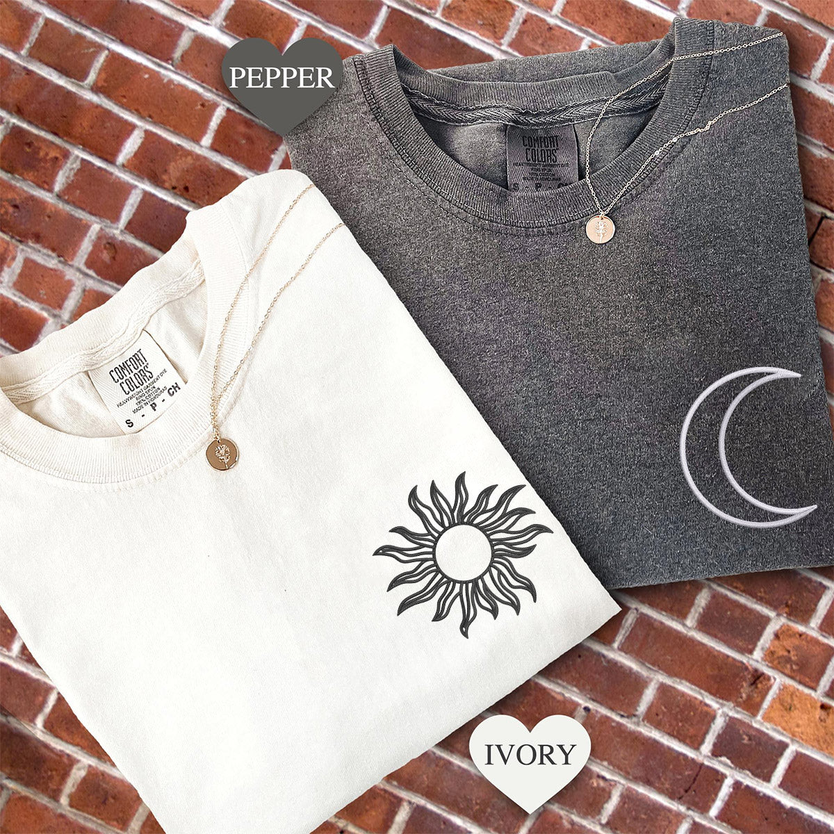 Custom Embroidered Sun and Moon Matching T-shirts for Couples