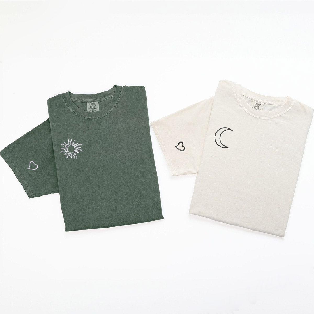 Custom Embroidered Sun and Moon Matching T-shirts for Couples