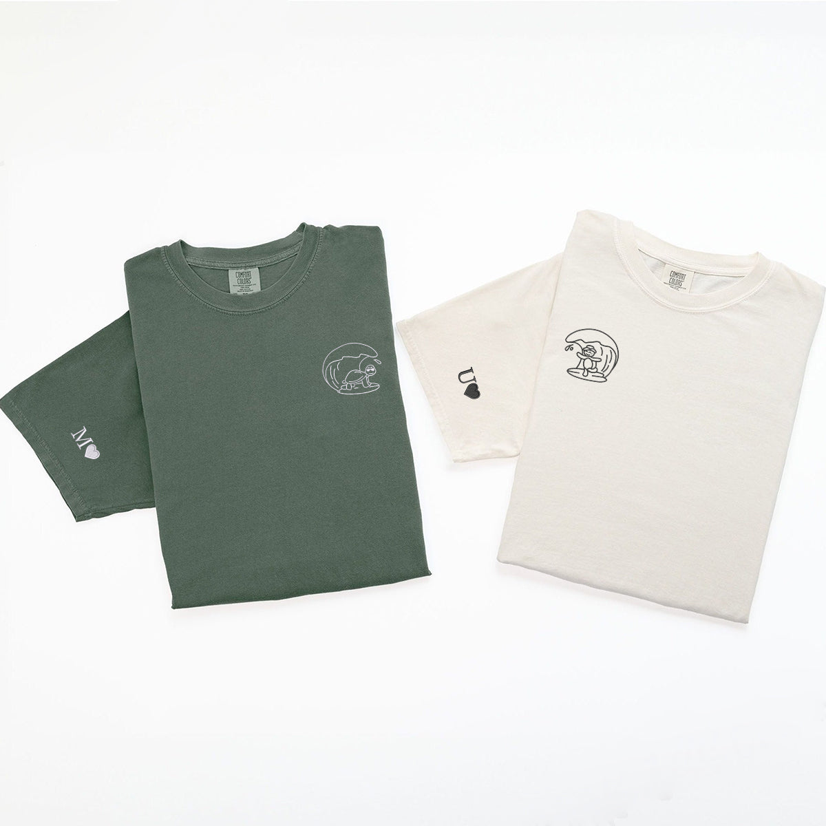 Custom Embroidered Surfs Up Turtles Matching T-shirts for Couples