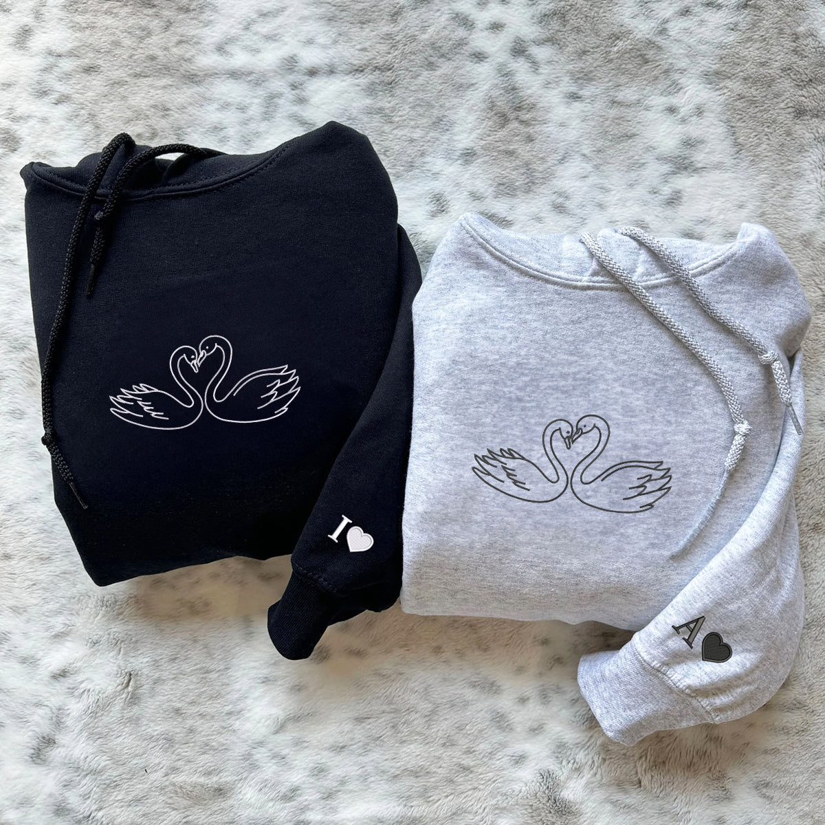 Custom Embroidered Swan Love Matching Hoodies for Couples