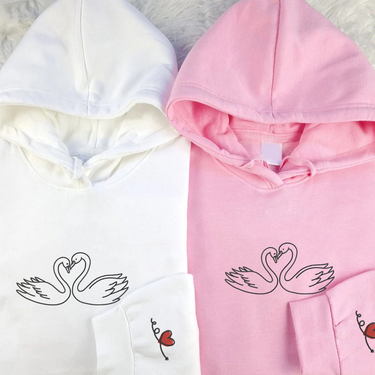 Custom Embroidered Swan Love Matching Hoodies for Couples