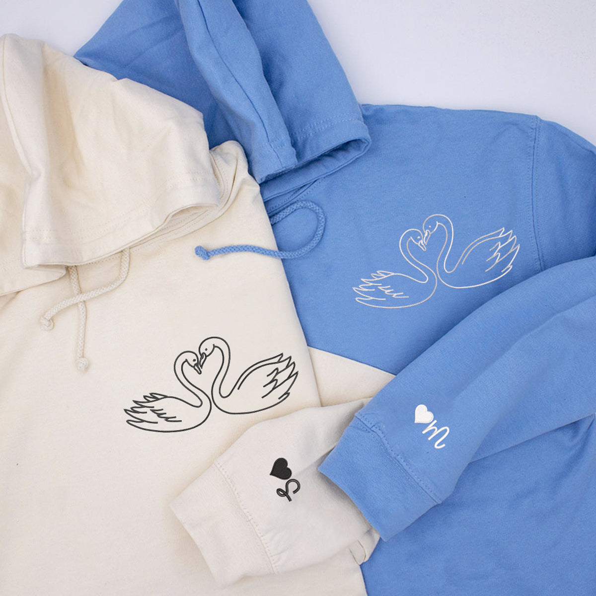Custom Embroidered Swan Love Matching Hoodies for Couples