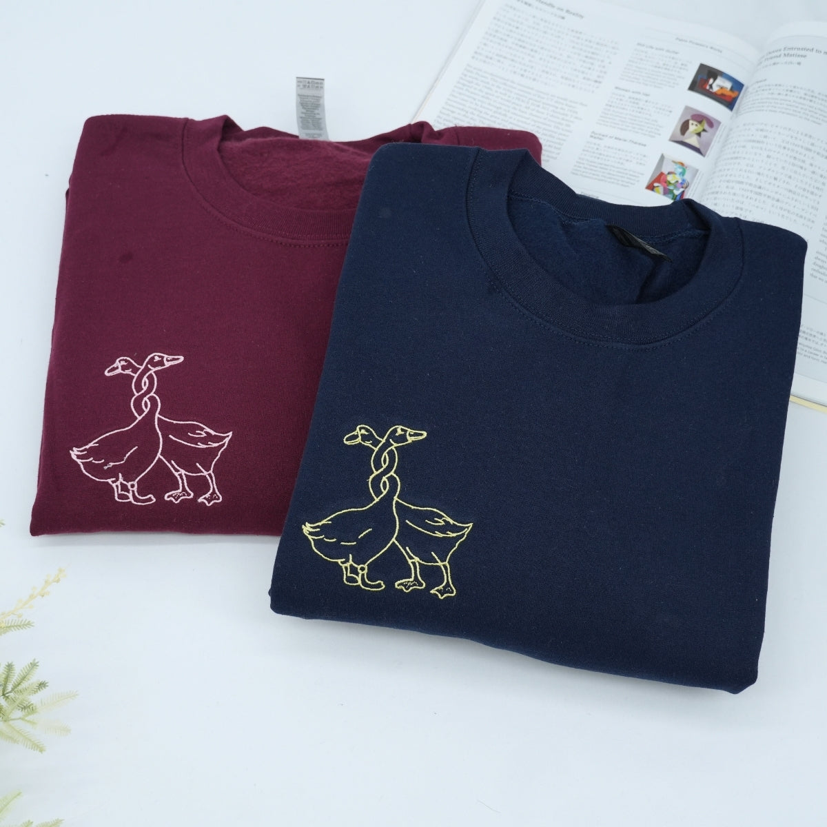 Custom Embroidered Swan Love Matching T-shirts for Couples