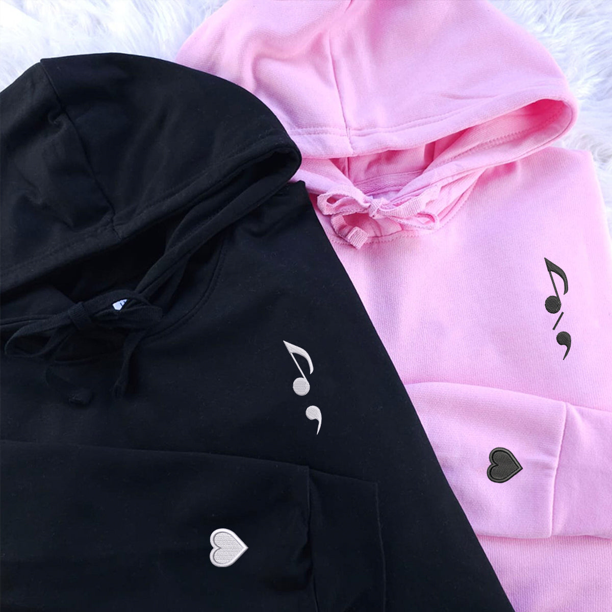 Custom Embroidered Symbols of Hope Matching Hoodies for Couples