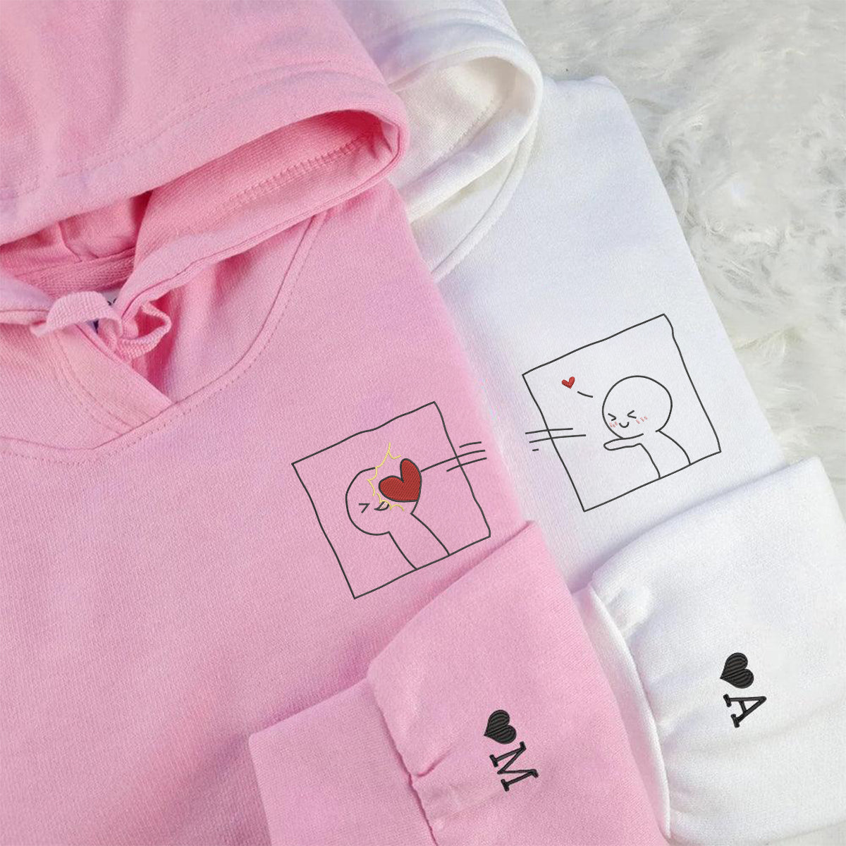 Sweats à capuche brodés personnalisés assortis « Take My Heart » pour couples
