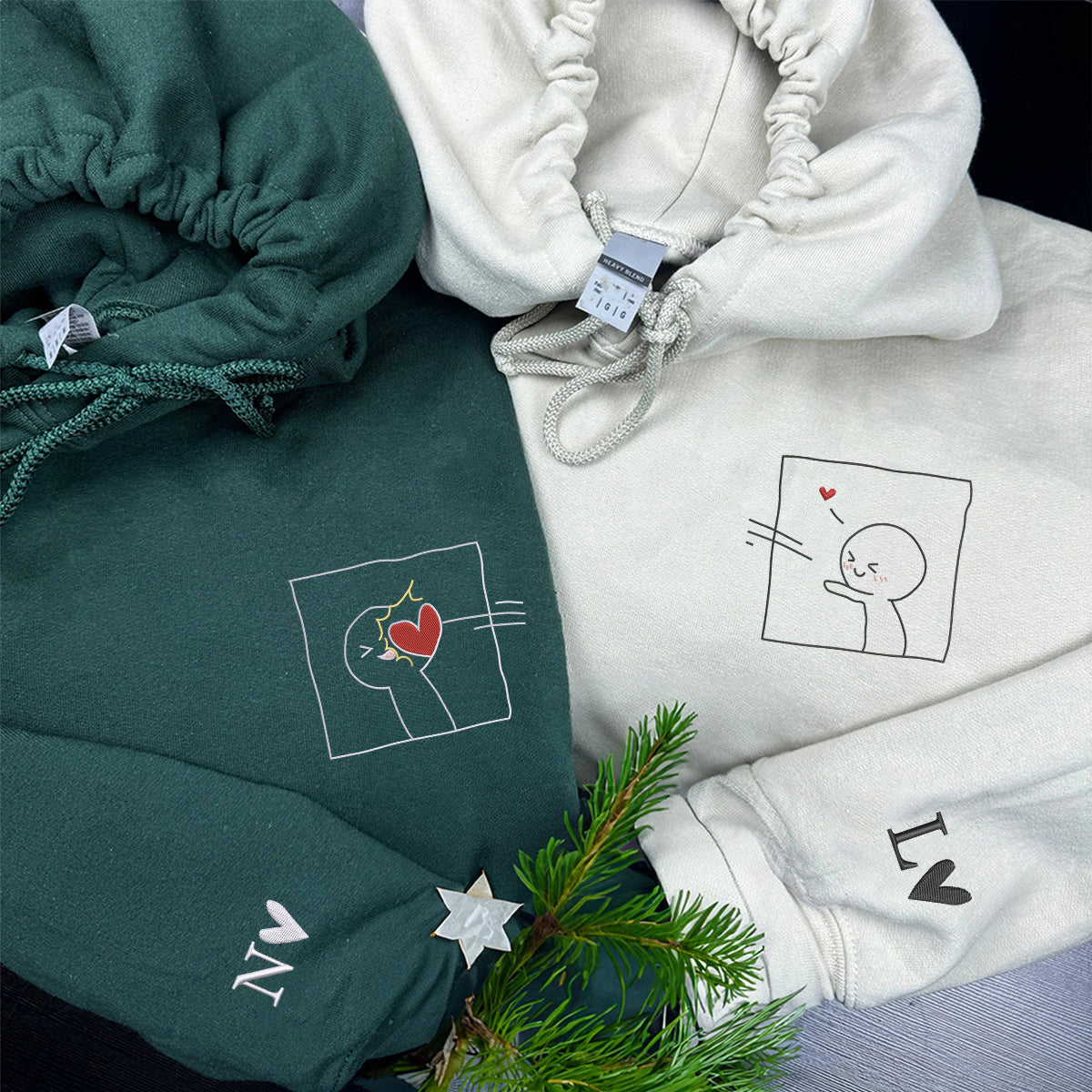 Sweats à capuche brodés personnalisés assortis « Take My Heart » pour couples
