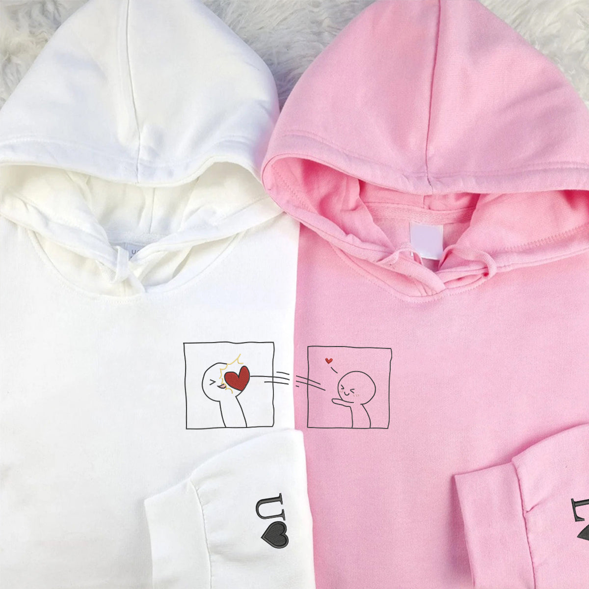Sweats à capuche brodés personnalisés assortis « Take My Heart » pour couples
