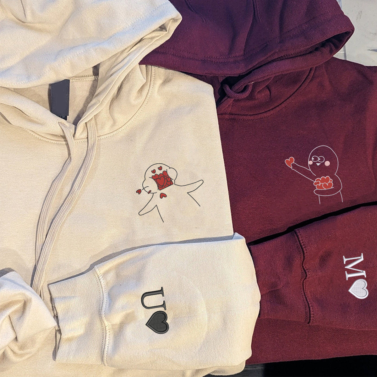 Sweats à capuche assortis brodés personnalisés « Take My Love » pour couples