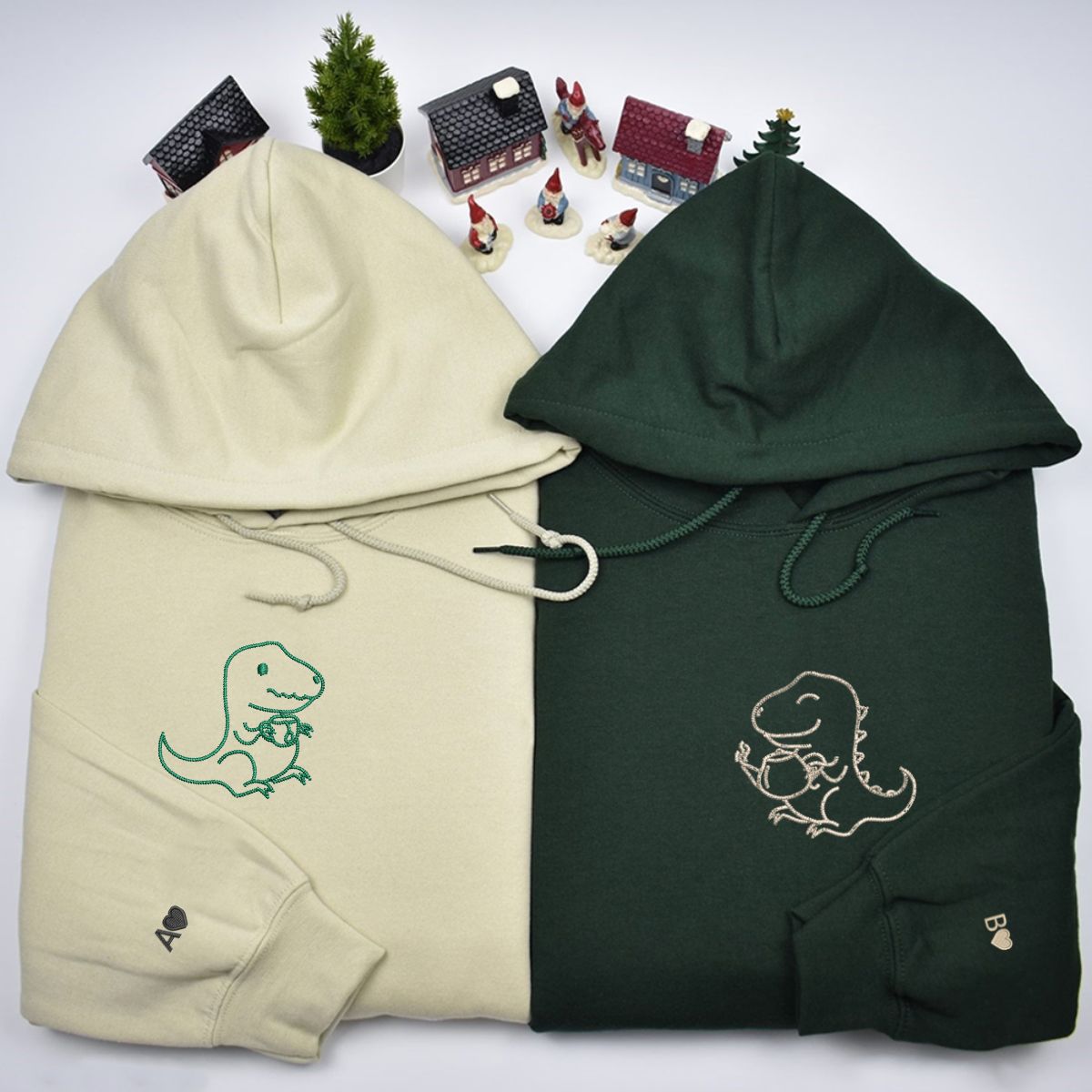 Individuell bestickte Tea Rex-Kapuzenpullover für Paare