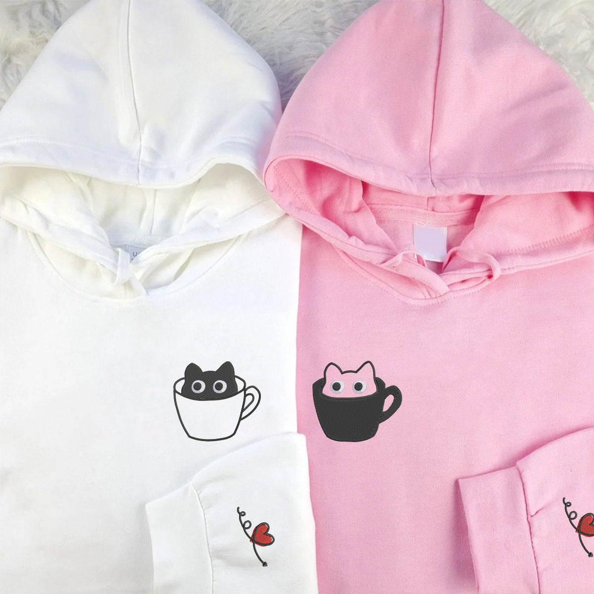 Individuell bestickte Teetassenkatze Passende Hoodies für Paare